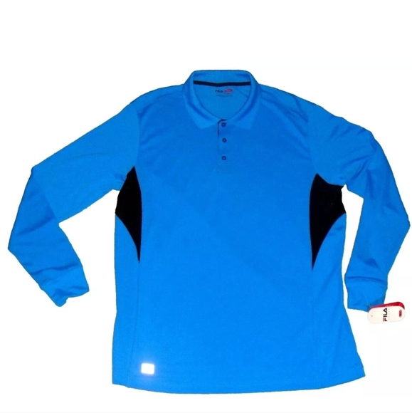 Fila Sport Golf $45 Mens Blue Black Collared Long Sleeve Shirt sz. XL New Tags - Picture 1 of 4